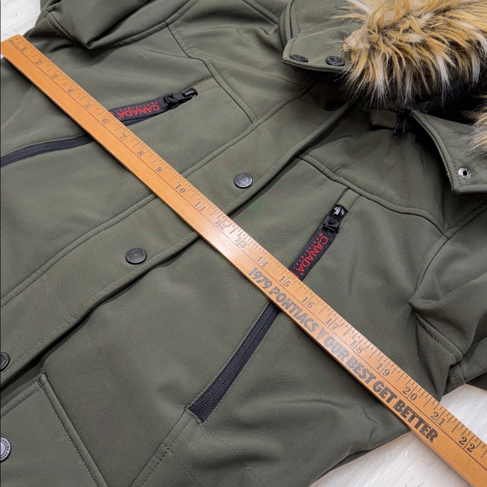 Canada Weather Gear Faux Fur Trim Hooded Parka Army/Forest Green Sz L - Picture 6 of 16